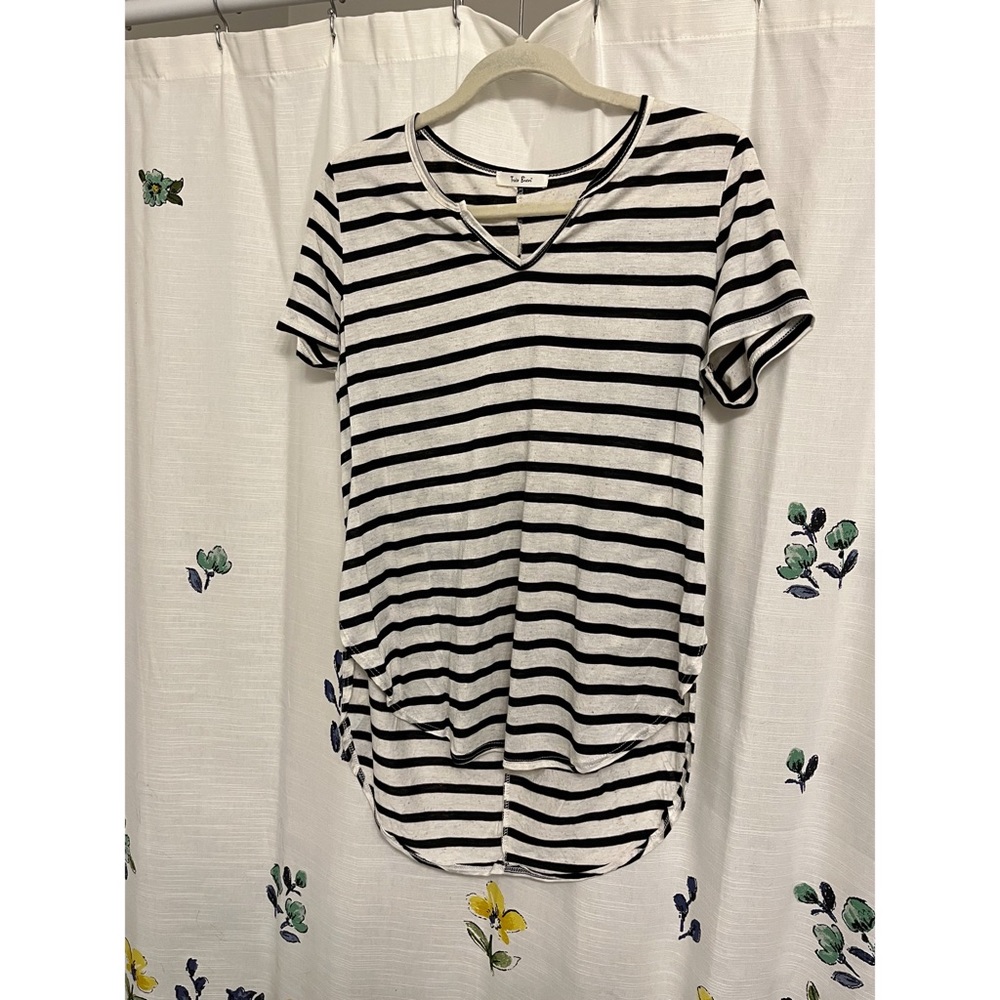 Black & White Striped VNeck Shirt